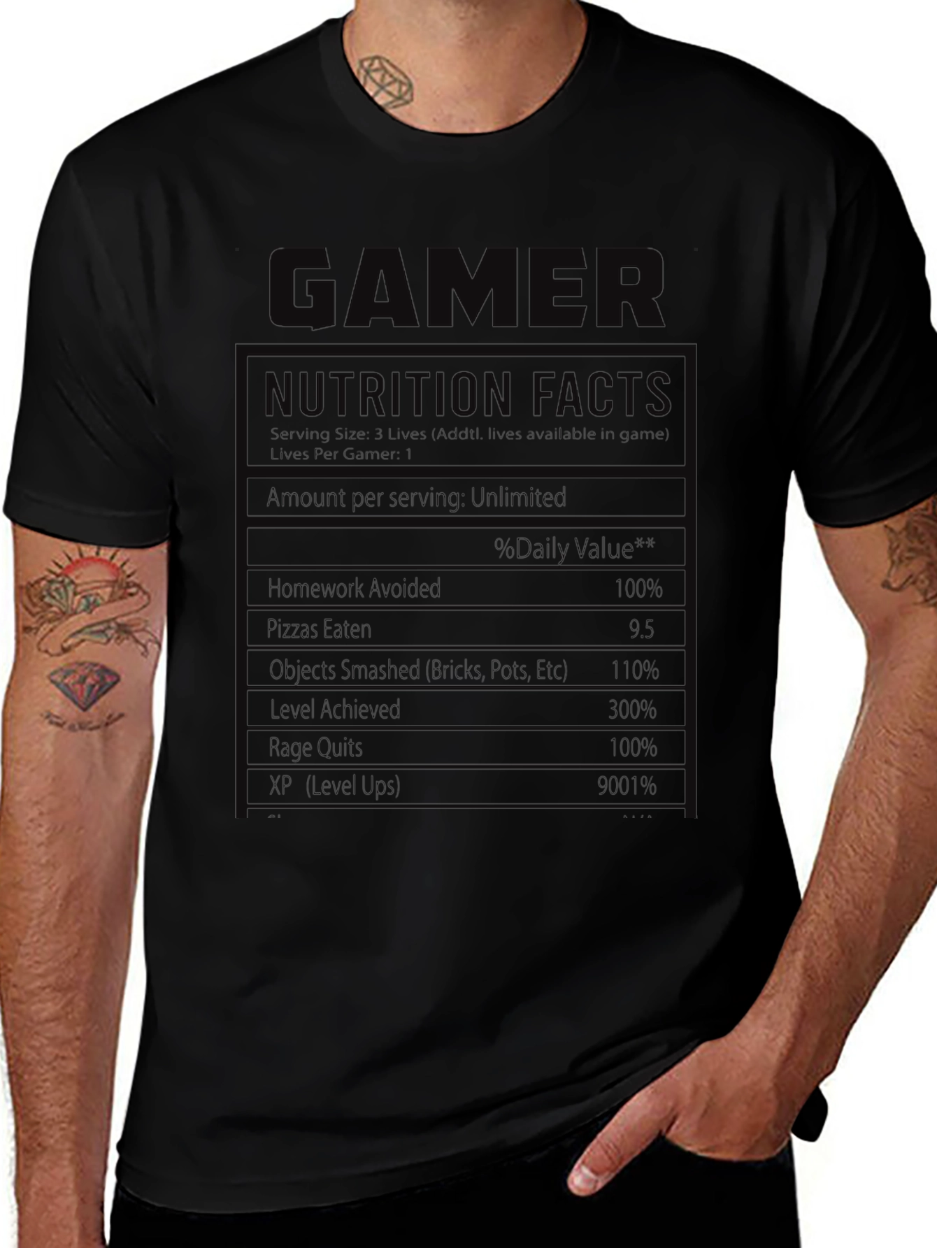 Gamer Nutrition Facts Graphic T-Shirt