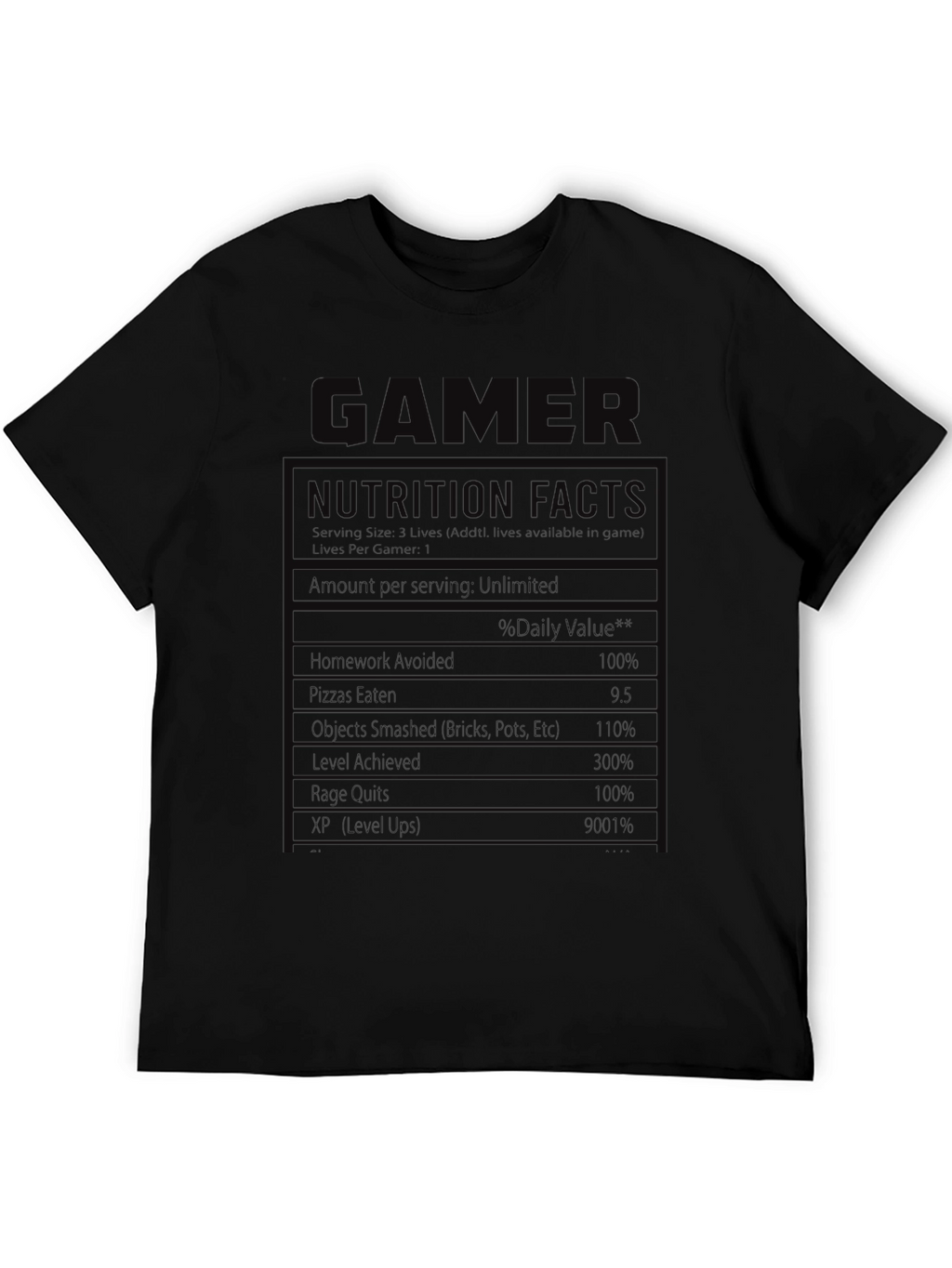 Gamer Nutrition Facts Graphic T-Shirt