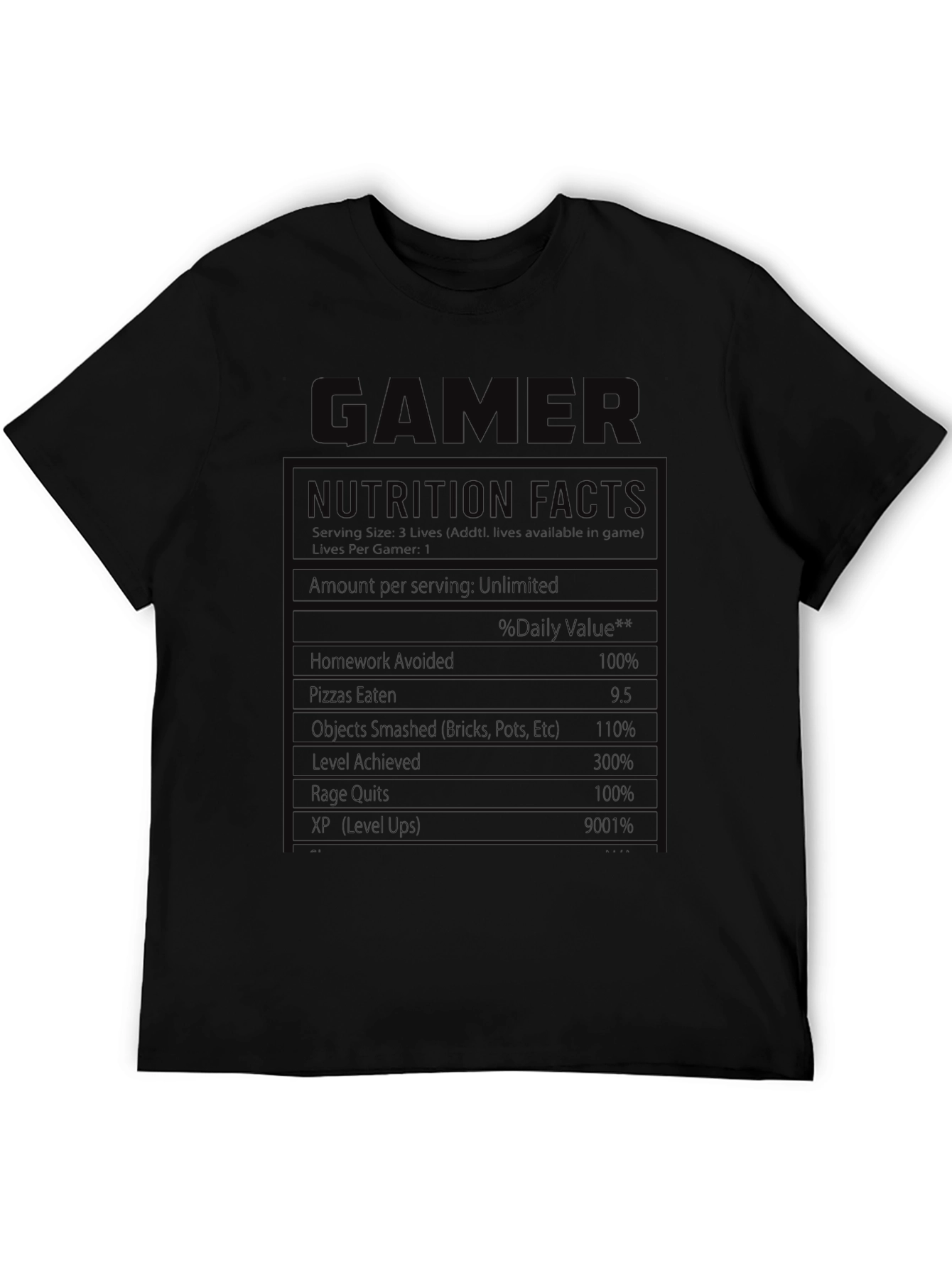 Gamer Nutrition Facts Graphic T-Shirt