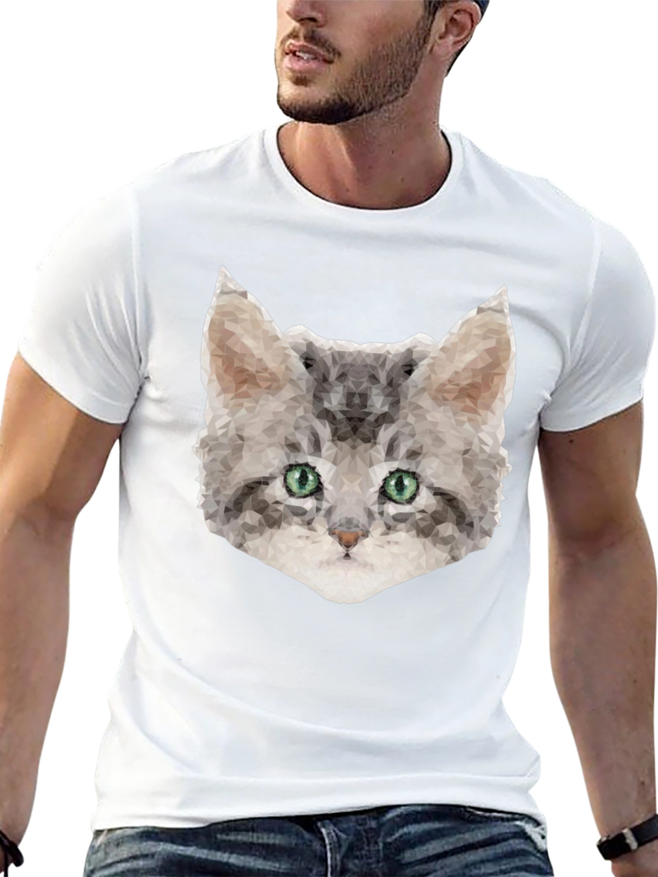 Geometric Cat Tee - Stylish Graphic T-Shirt