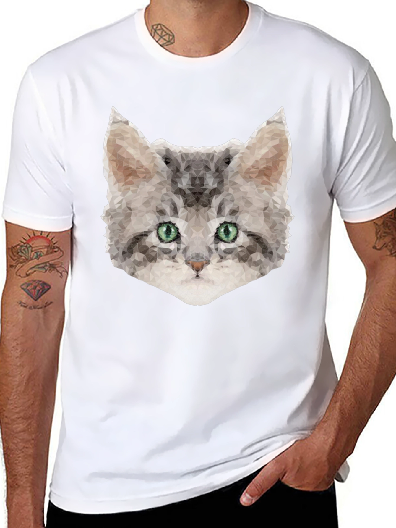 Geometric Cat Tee - Stylish Graphic T-Shirt