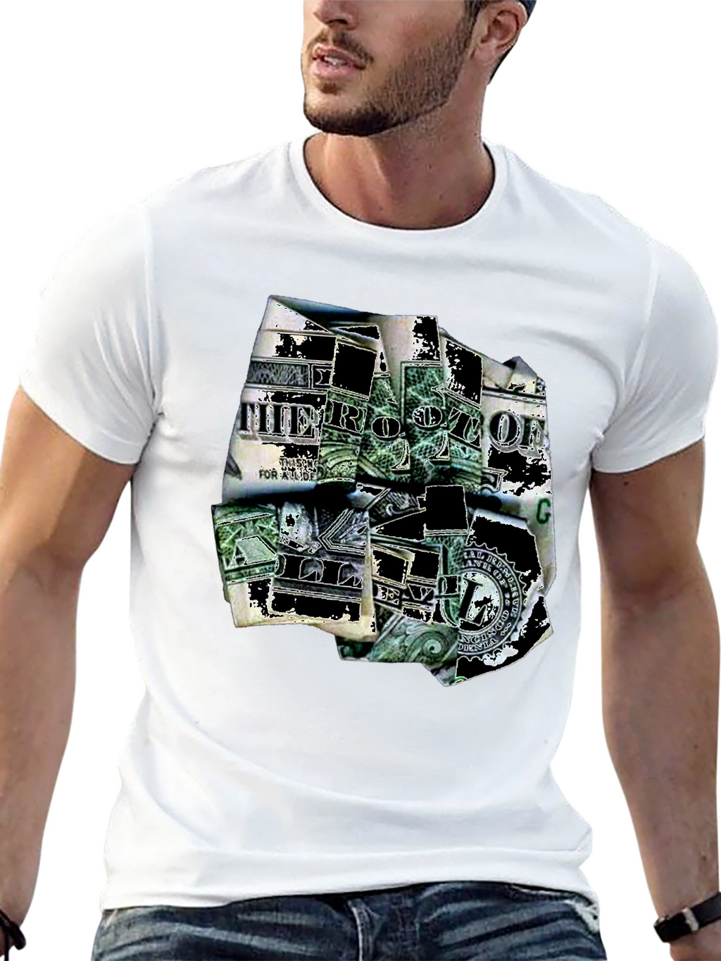 Dollar Bill Graphic Print Black T-Shirt