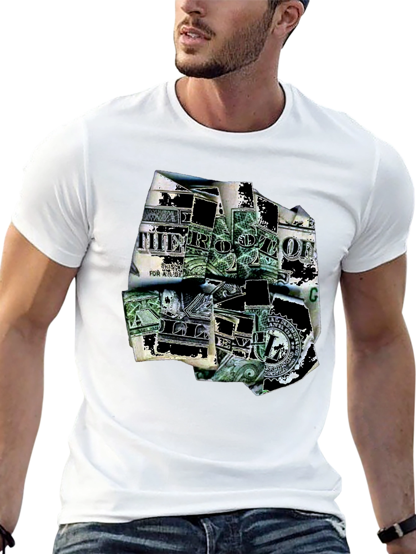 Dollar Bill Graphic Print Black T-Shirt