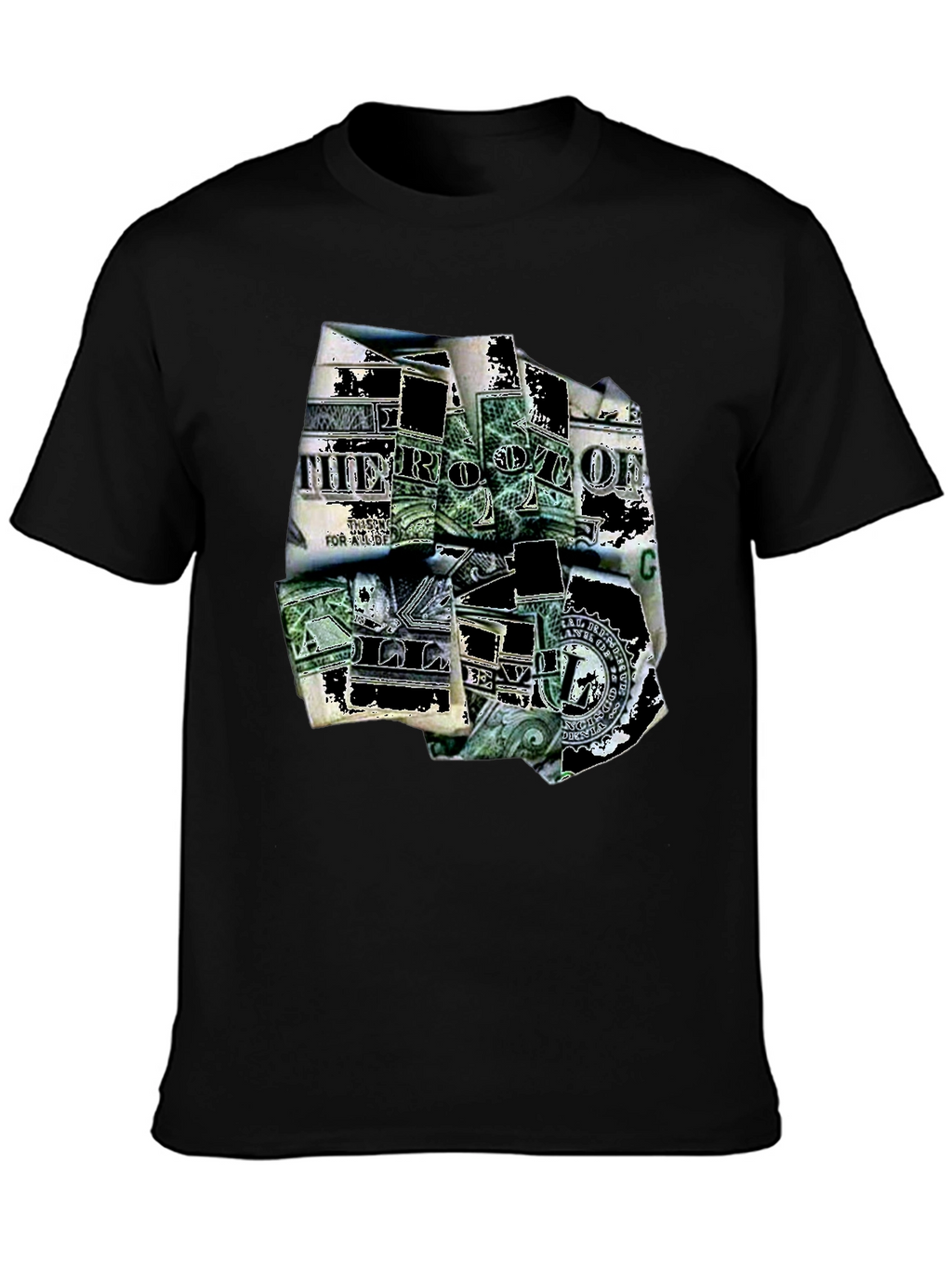 Dollar Bill Graphic Print Black T-Shirt