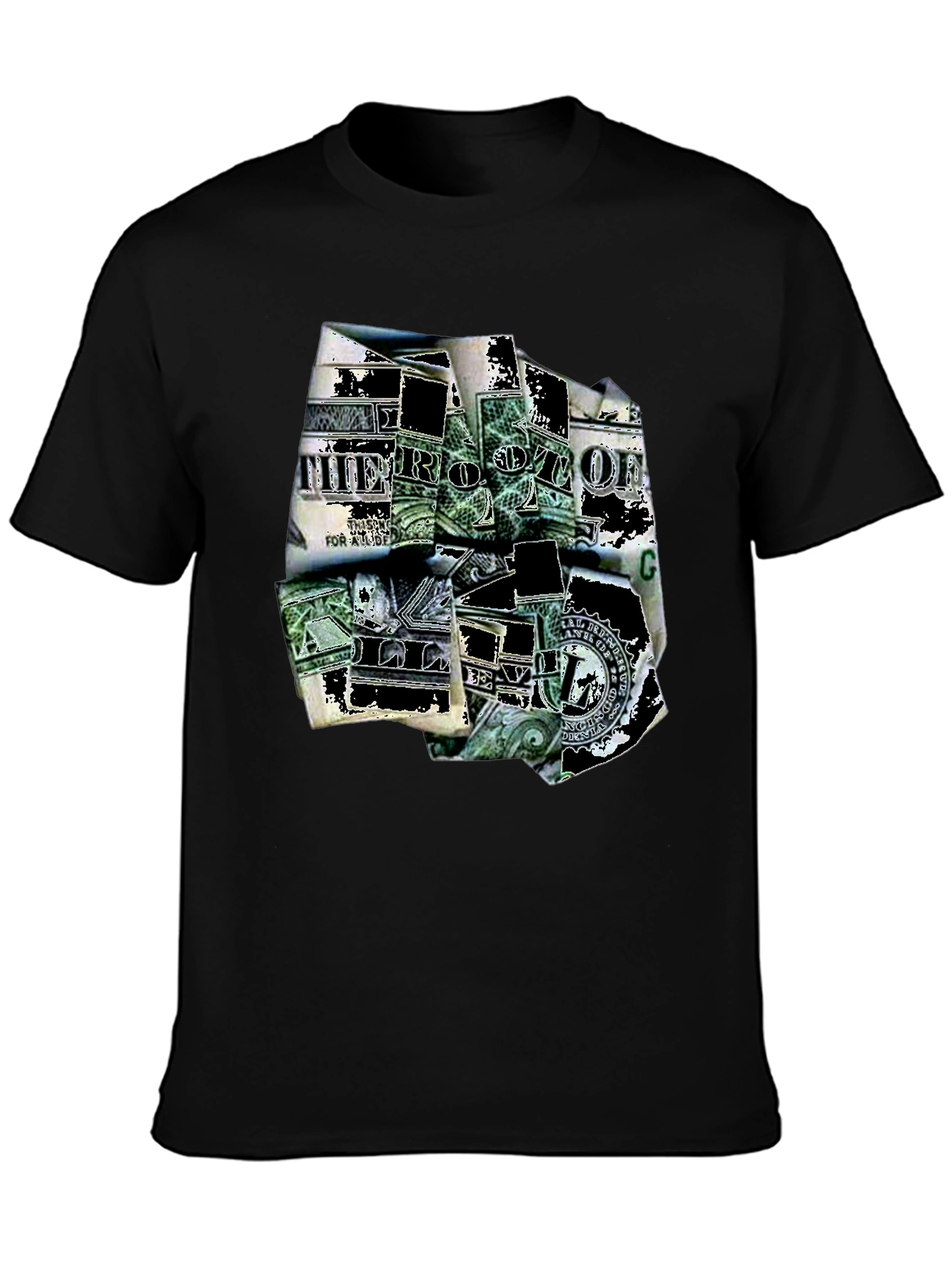 Dollar Bill Graphic Print Black T-Shirt