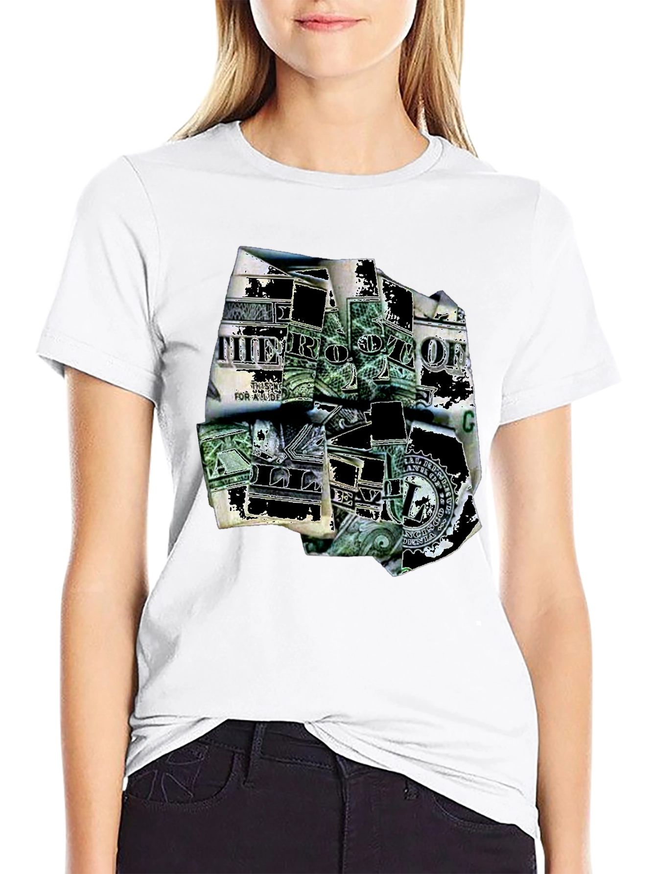 Dollar Bill Graphic Print Black T-Shirt