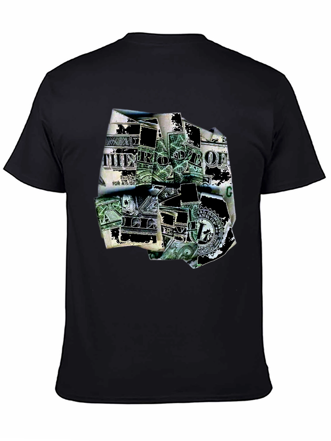 Dollar Bill Graphic Print Black T-Shirt