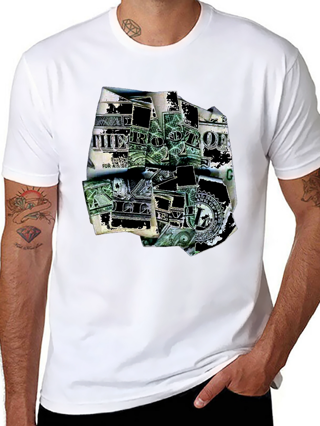 Dollar Bill Graphic Print Black T-Shirt
