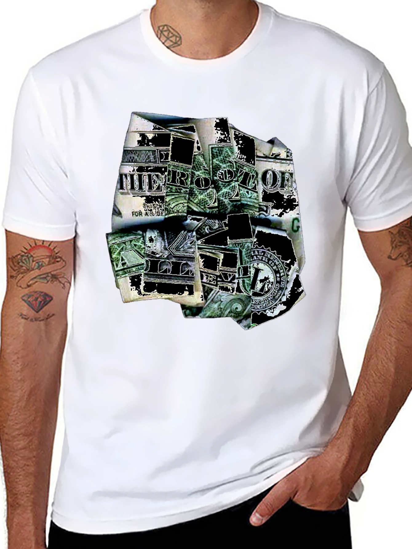 Dollar Bill Graphic Print Black T-Shirt