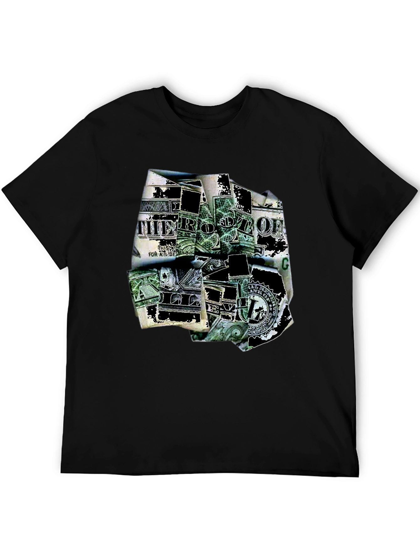Dollar Bill Graphic Print Black T-Shirt