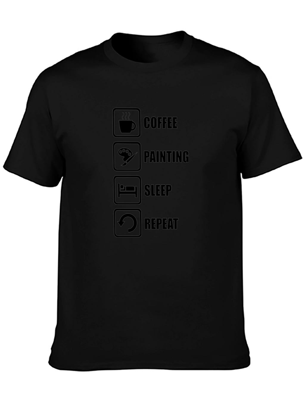 Coffee Painting Sleep Repeat Black T-Shirt