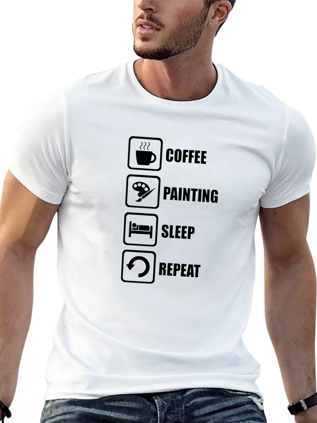 Coffee Painting Sleep Repeat Black T-Shirt