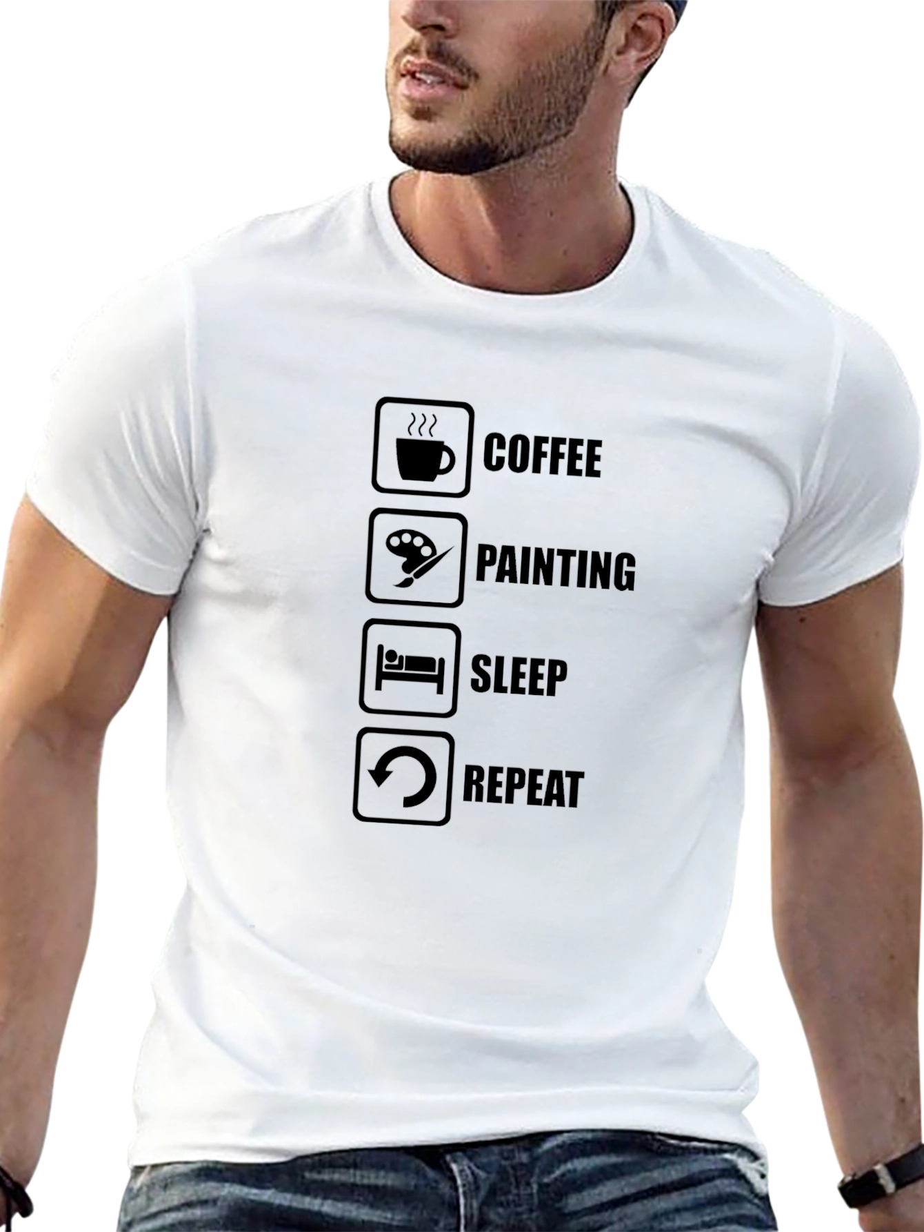 Coffee Painting Sleep Repeat Black T-Shirt