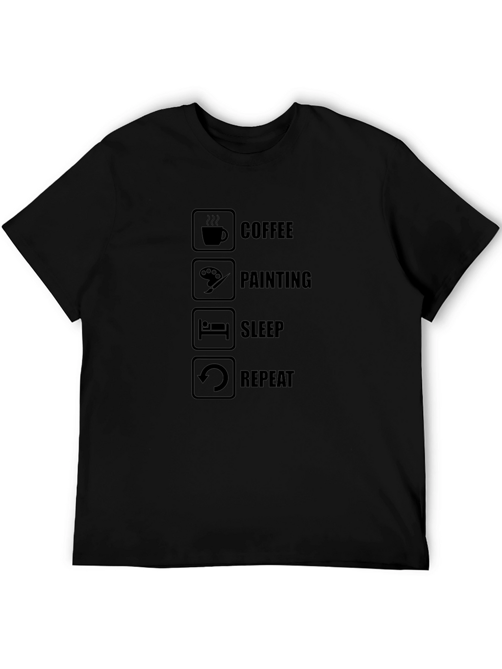 Coffee Painting Sleep Repeat Black T-Shirt