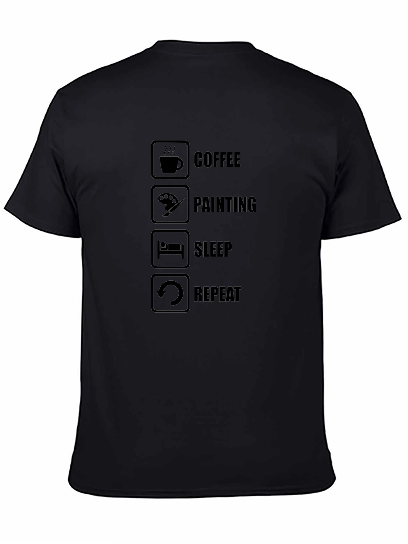 Coffee Painting Sleep Repeat Black T-Shirt