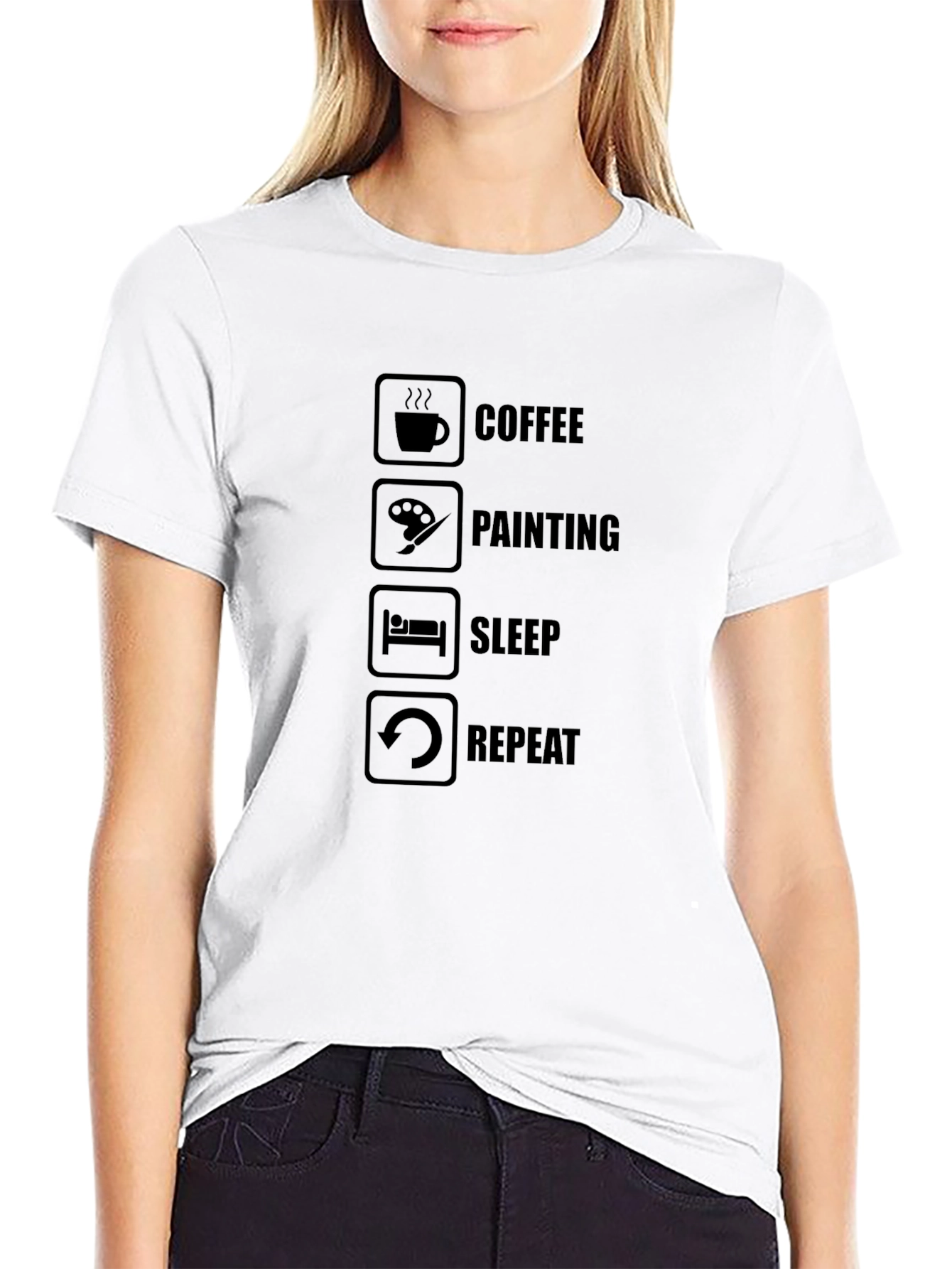 Coffee Painting Sleep Repeat Black T-Shirt