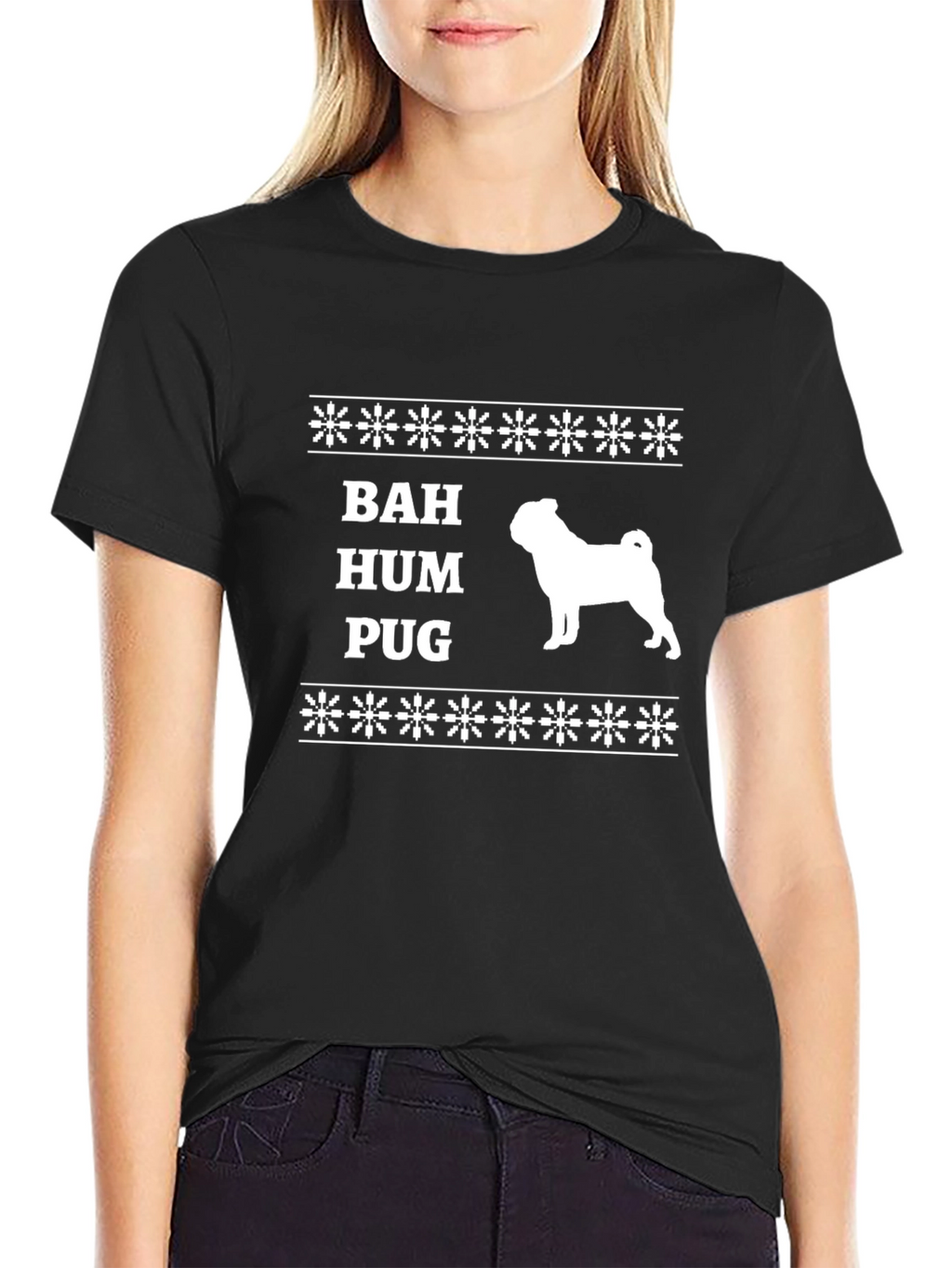 Bah Hum Pug Ugly Christmas T-Shirt Black
