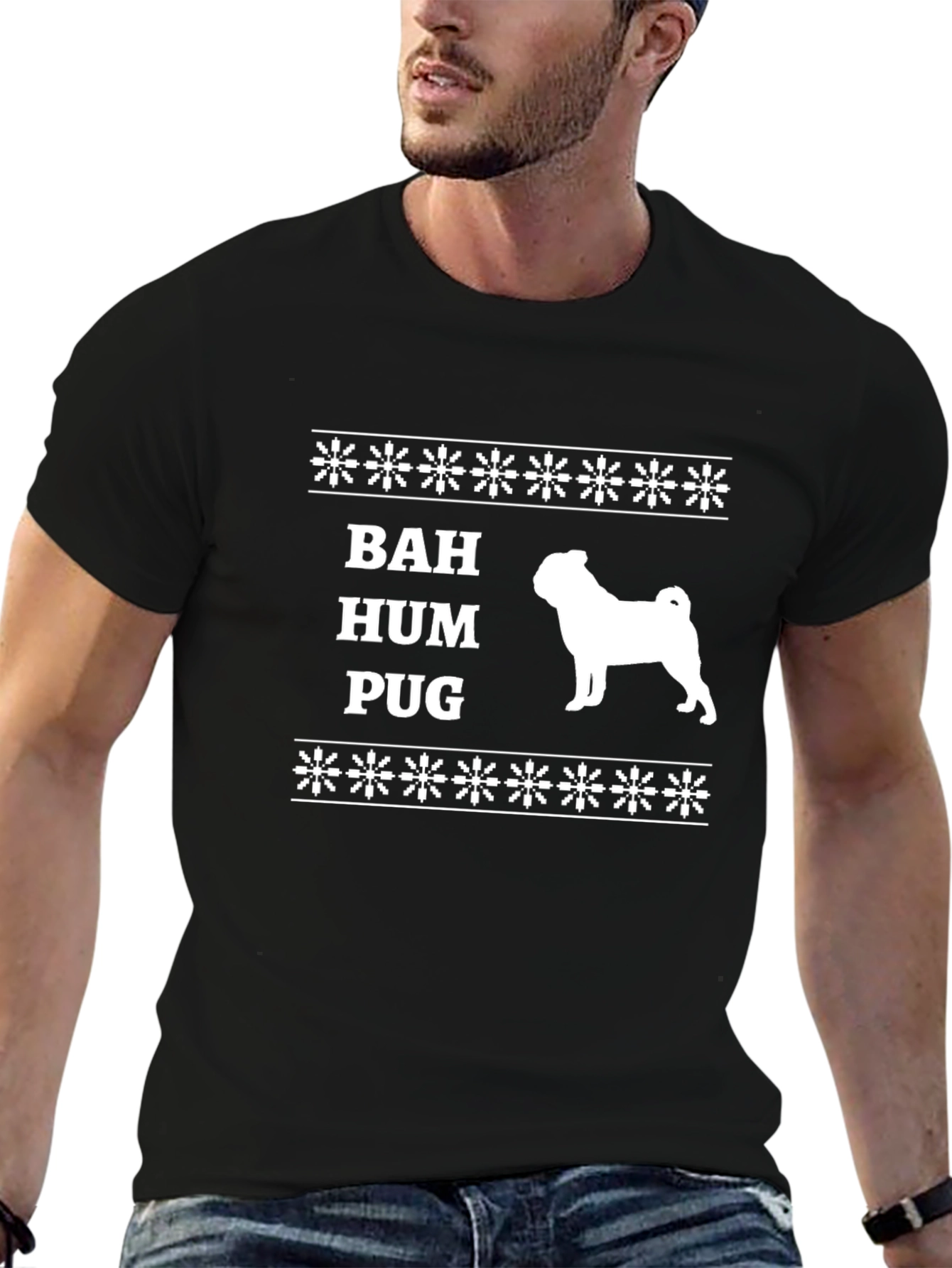 Bah Hum Pug Ugly Christmas T-Shirt Black