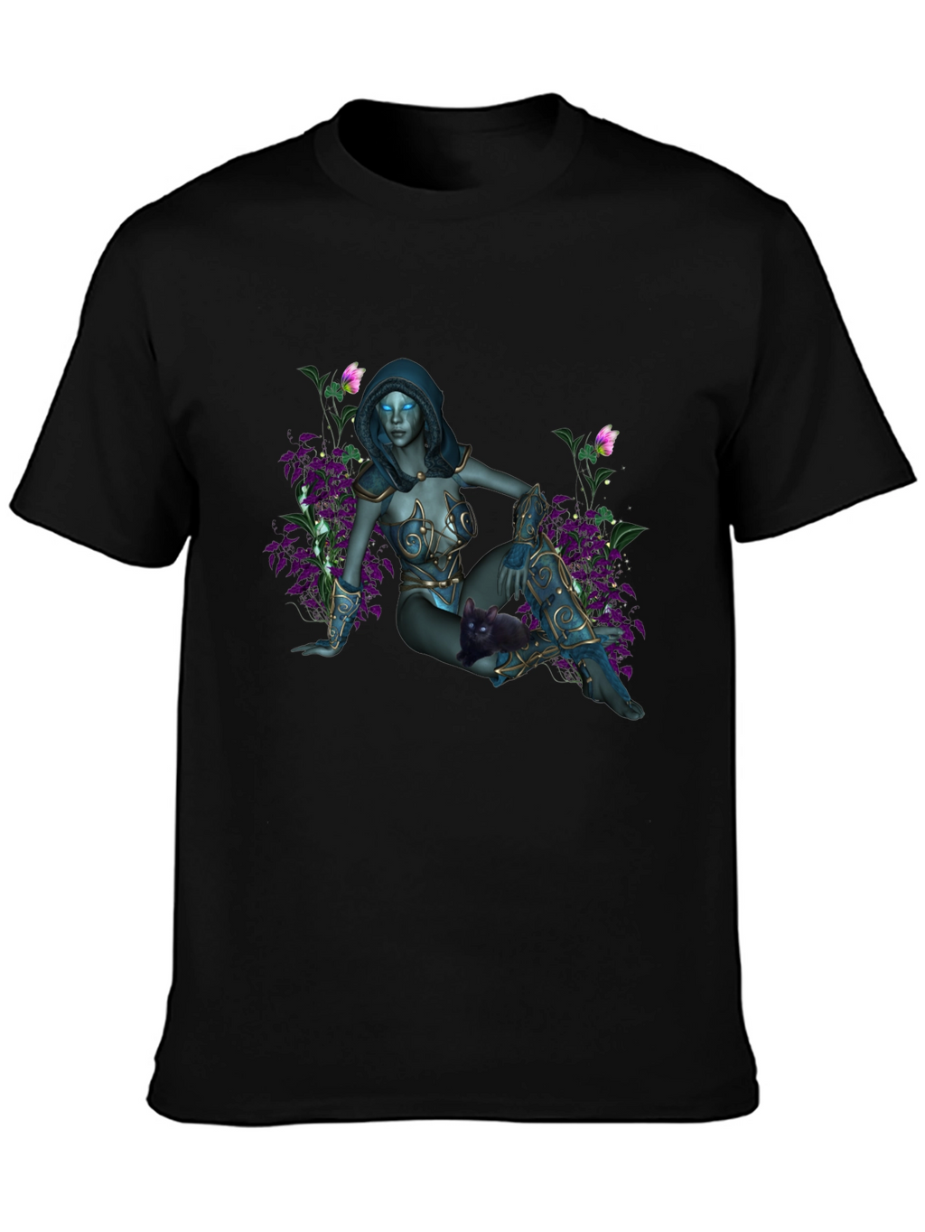 Fantasy Elf Maiden on Black T-Shirt