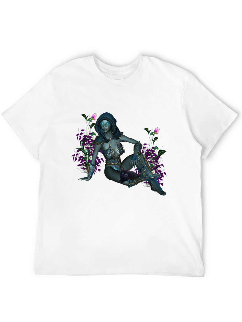 Fantasy Elf Maiden on Black T-Shirt