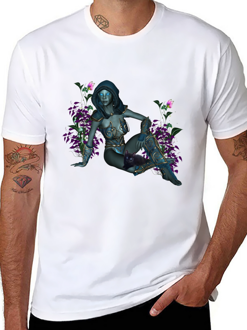 Fantasy Elf Maiden on Black T-Shirt