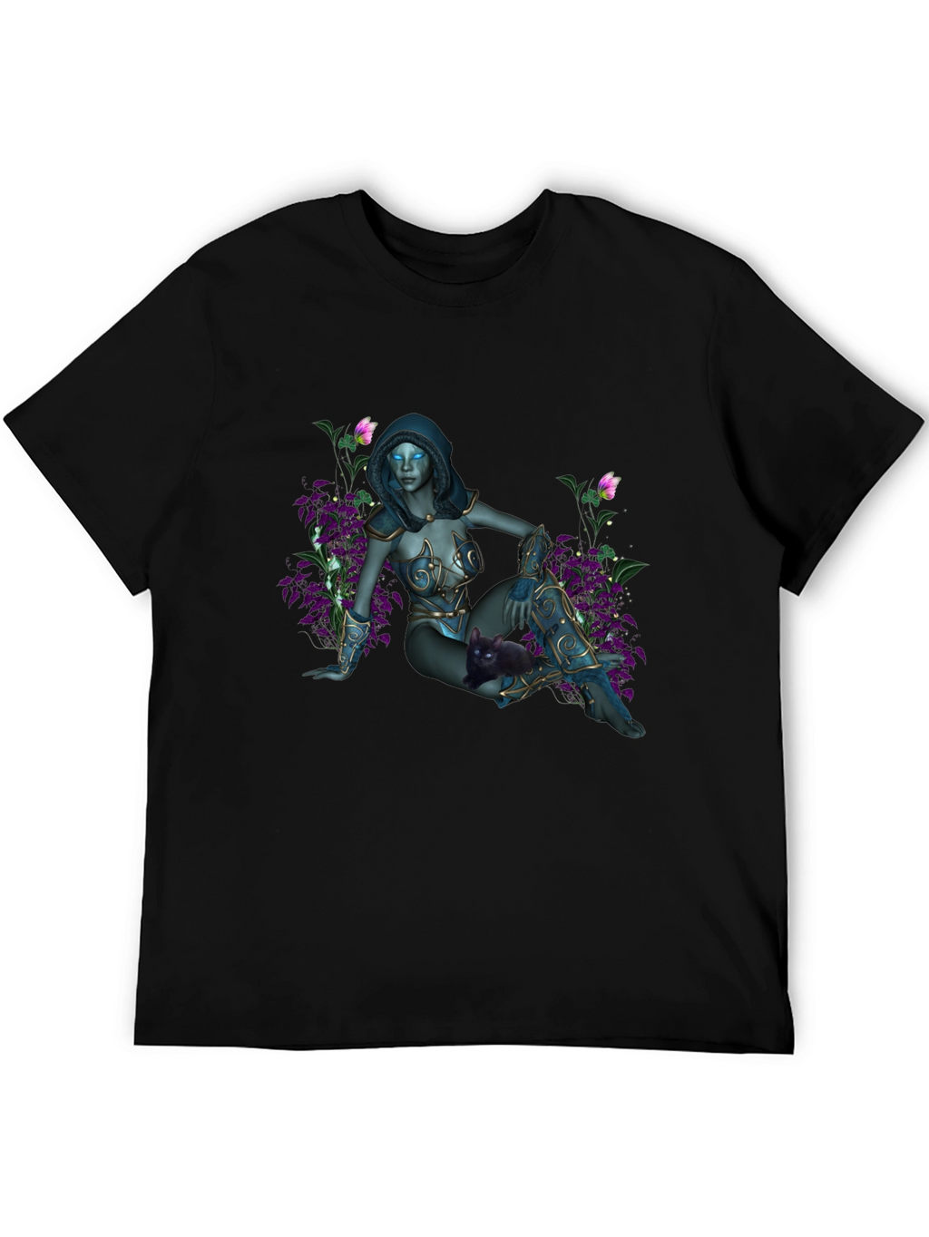 Fantasy Elf Maiden on Black T-Shirt