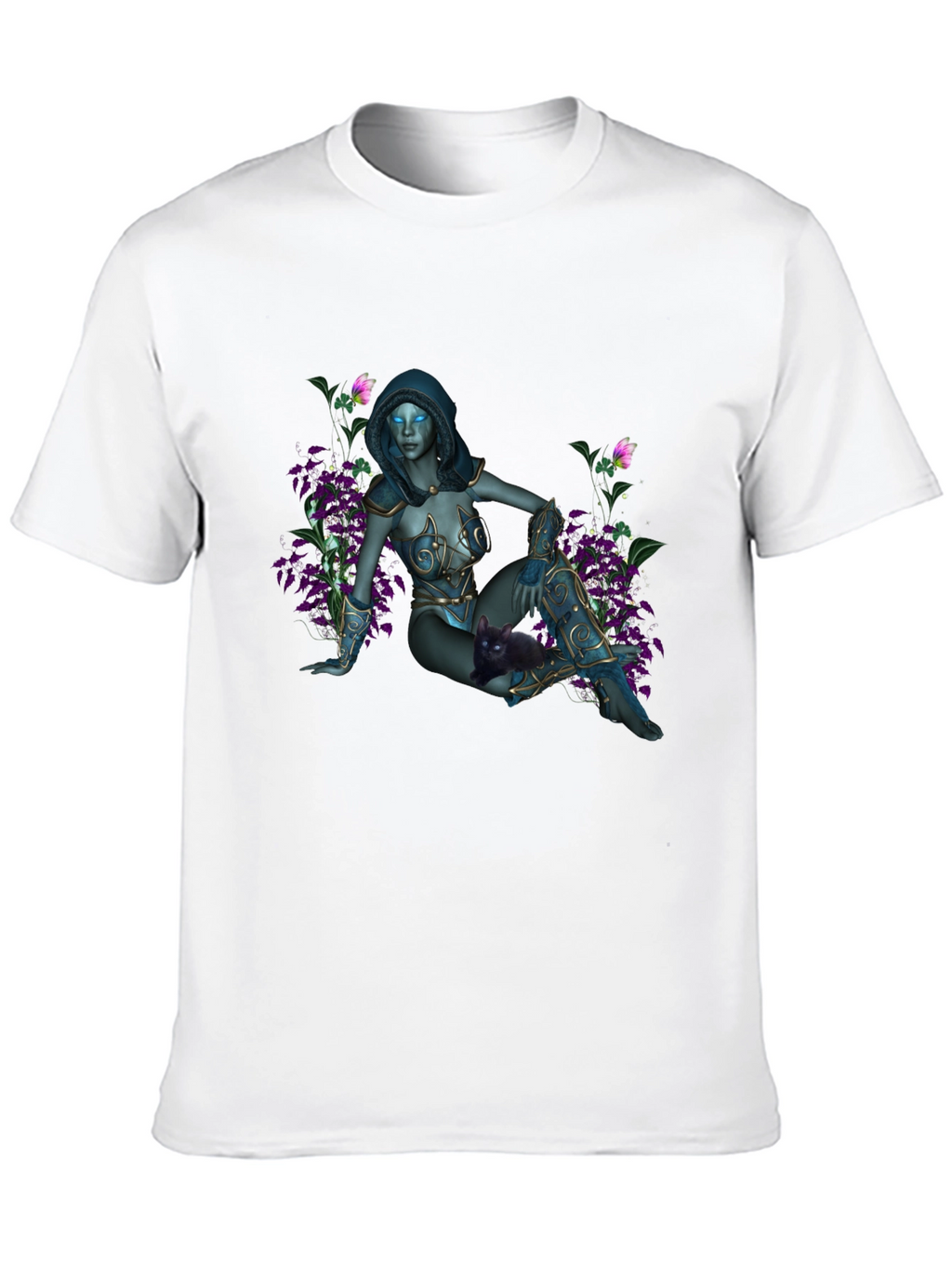 Fantasy Elf Maiden on Black T-Shirt