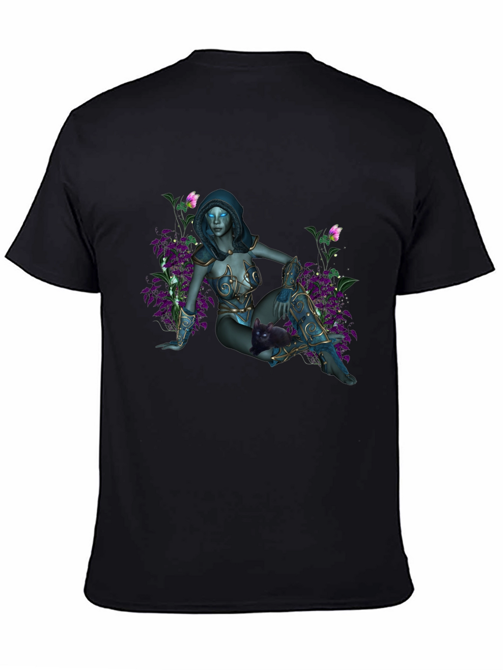 Fantasy Elf Maiden on Black T-Shirt