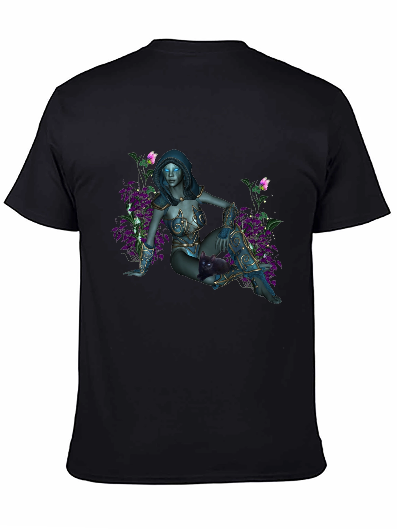Fantasy Elf Maiden on Black T-Shirt