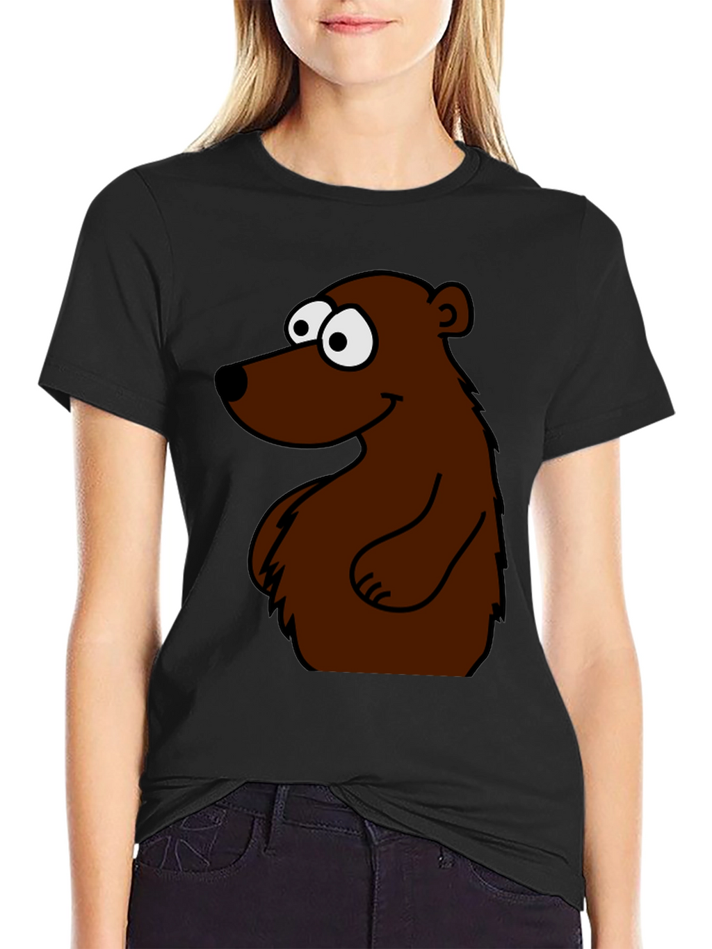 Cartoon Bear Graphic T-Shirt - Black