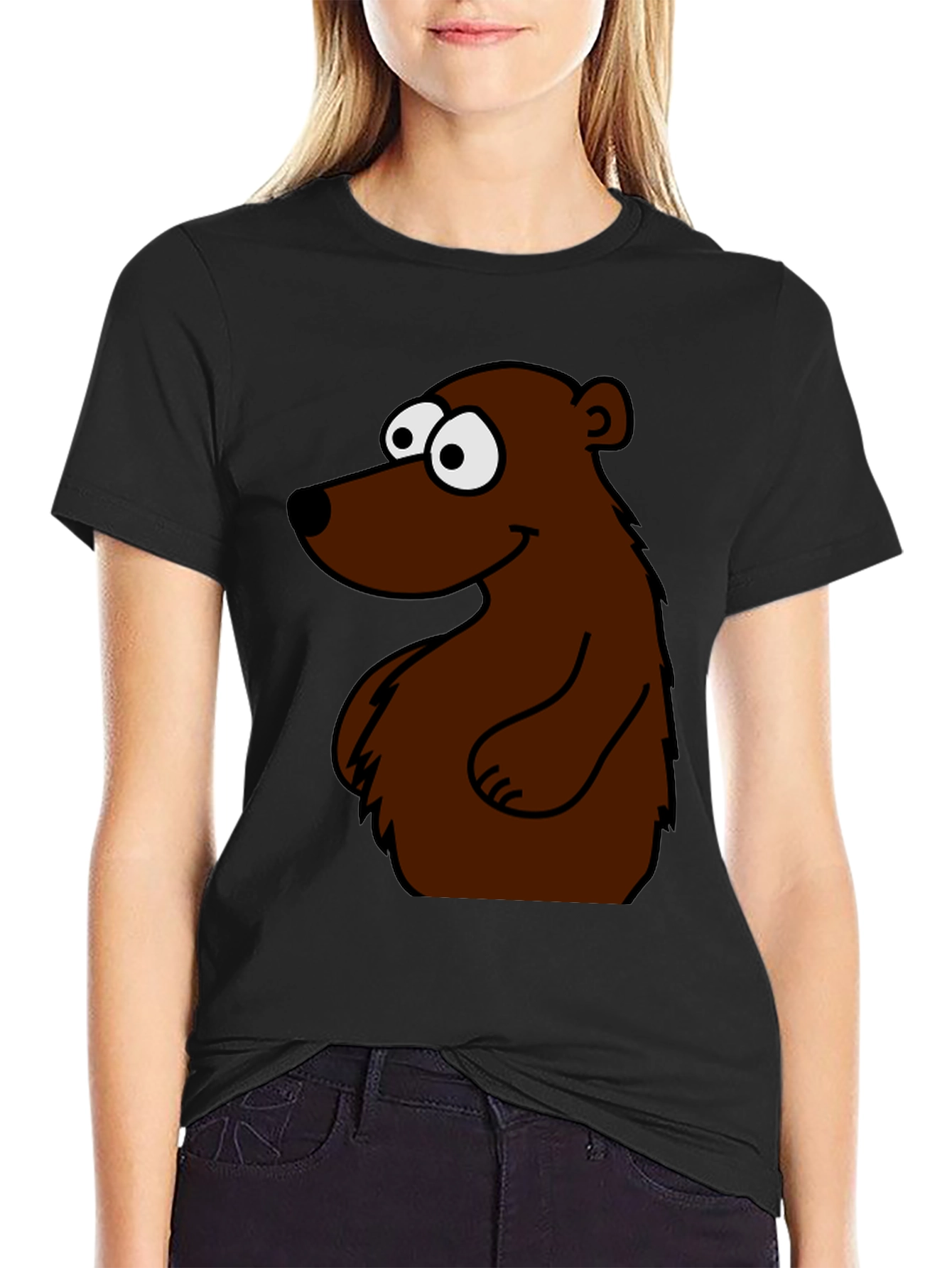 Cartoon Bear Graphic T-Shirt - Black
