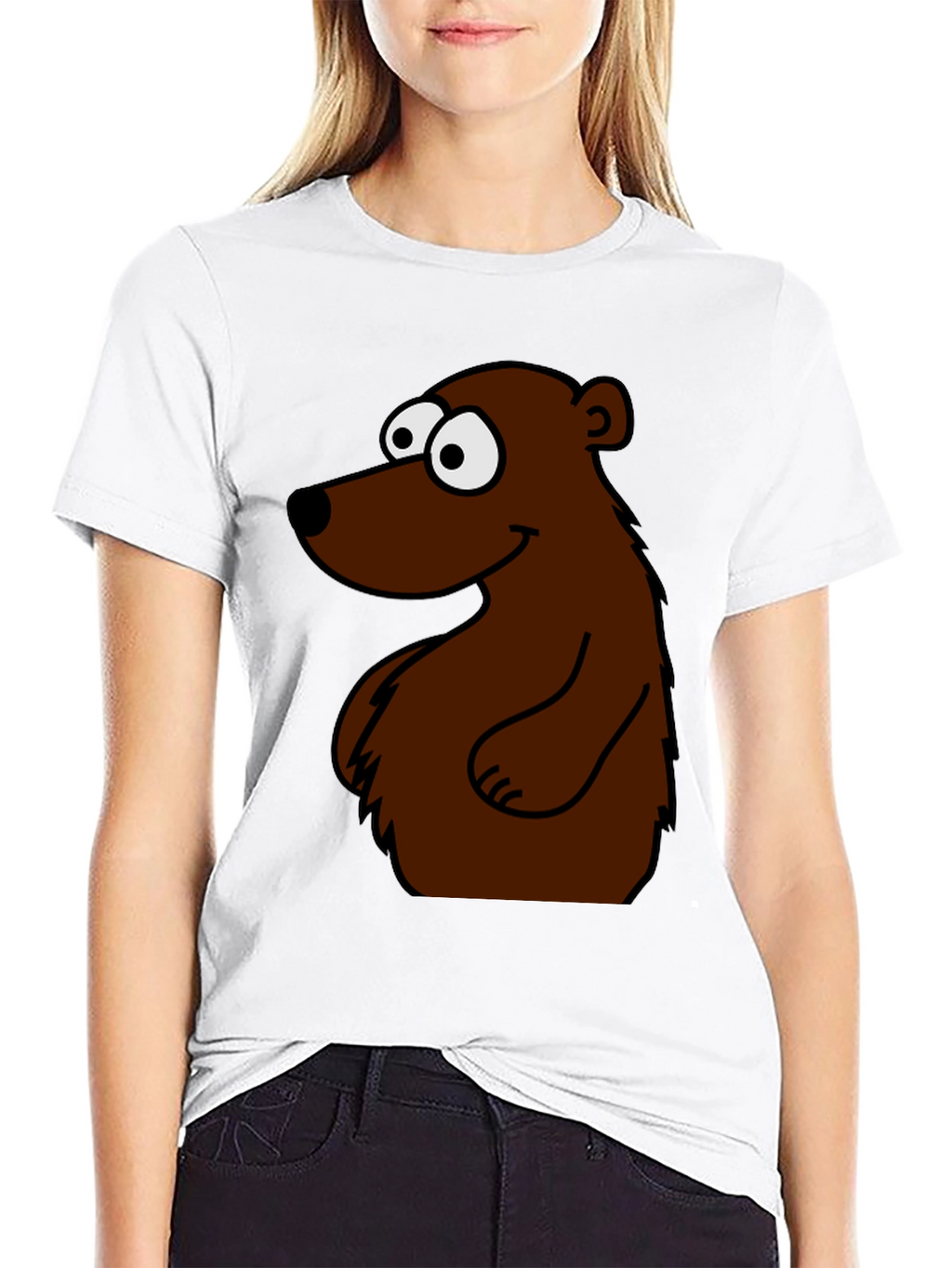 Cartoon Bear Graphic T-Shirt - Black
