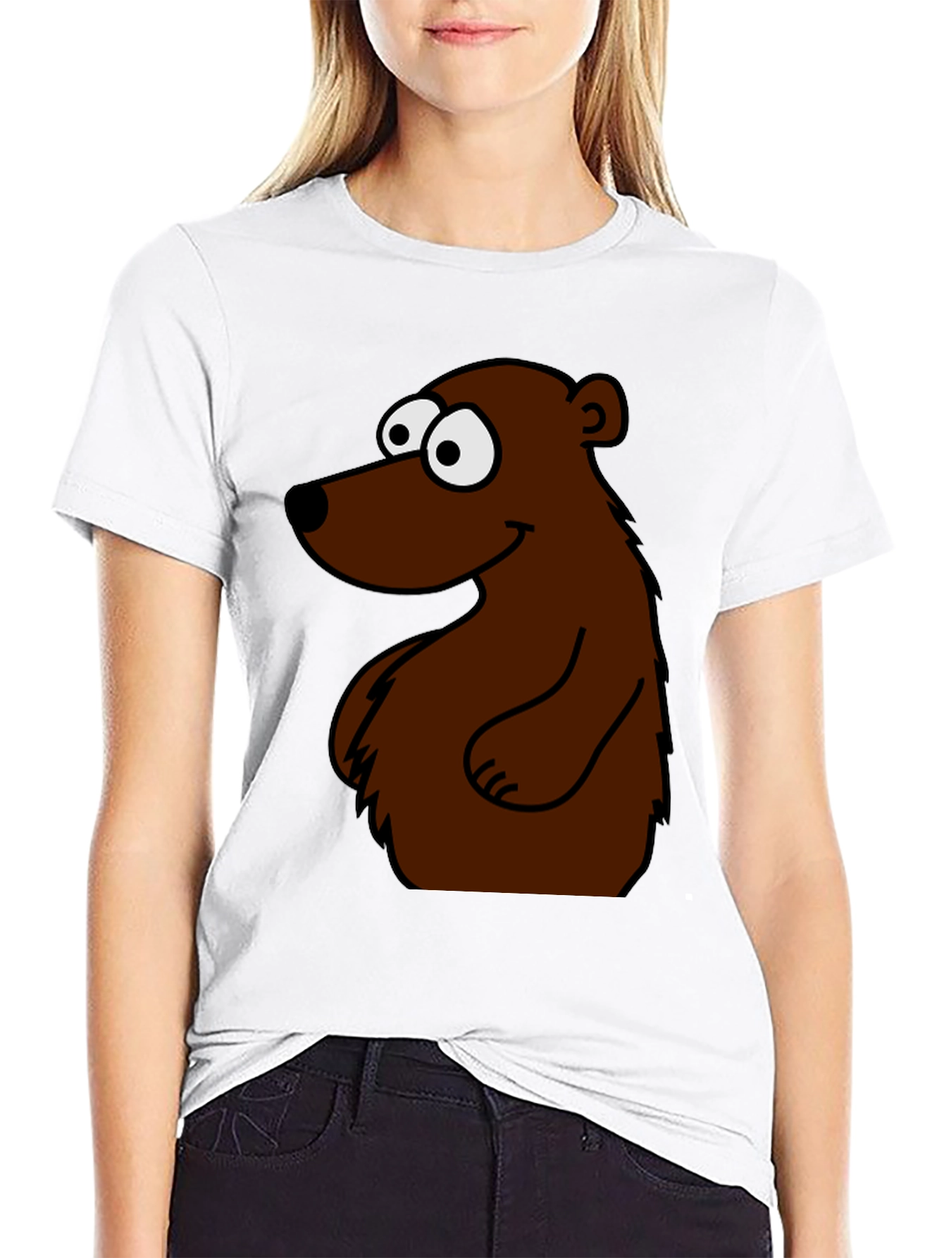 Cartoon Bear Graphic T-Shirt - Black