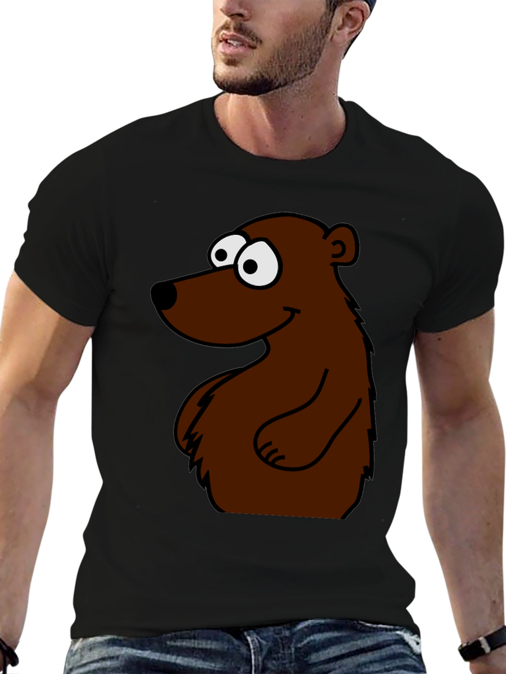 Cartoon Bear Graphic T-Shirt - Black