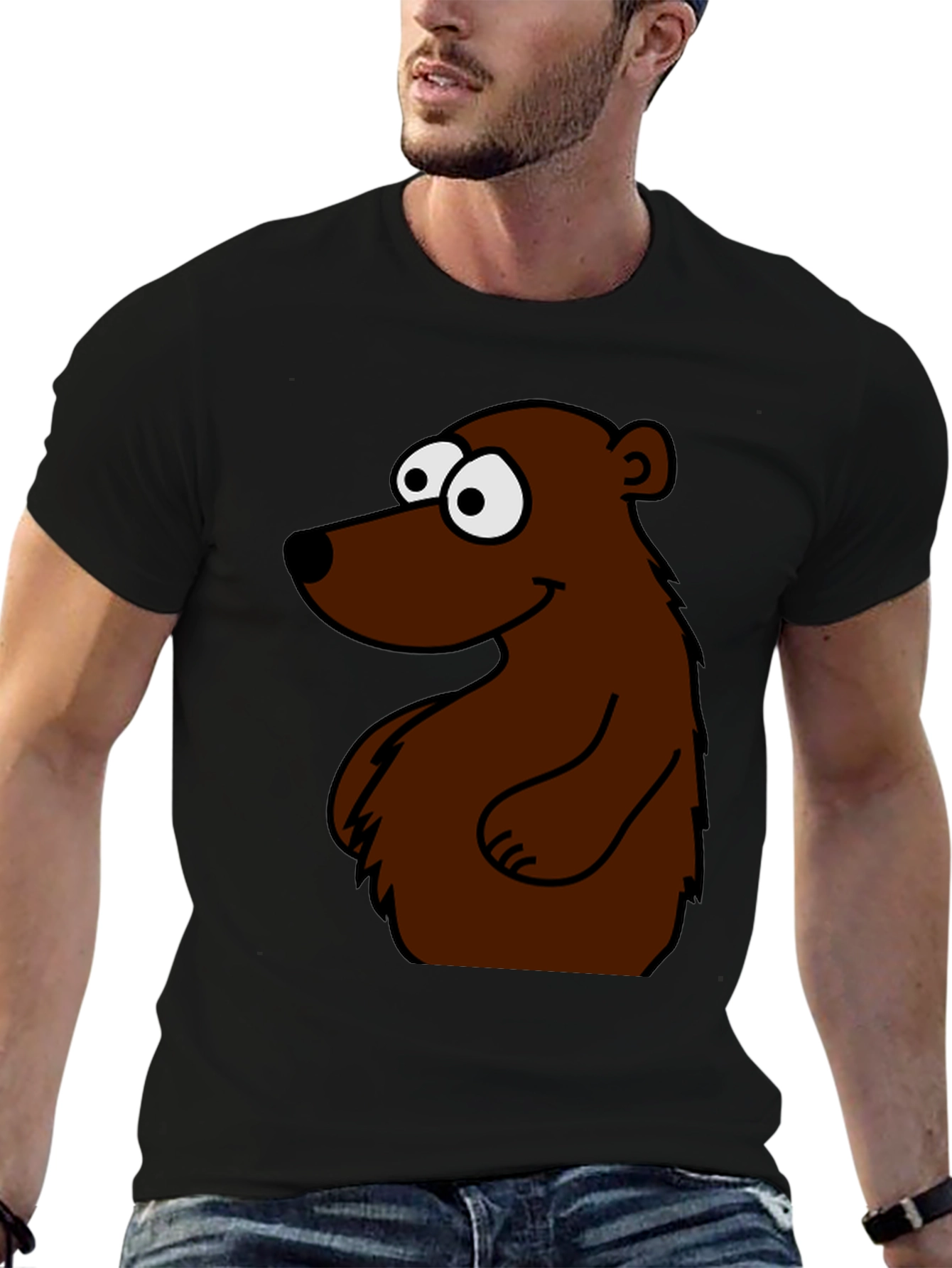 Cartoon Bear Graphic T-Shirt - Black
