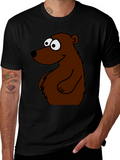 Cartoon Bear Graphic T-Shirt - Black
