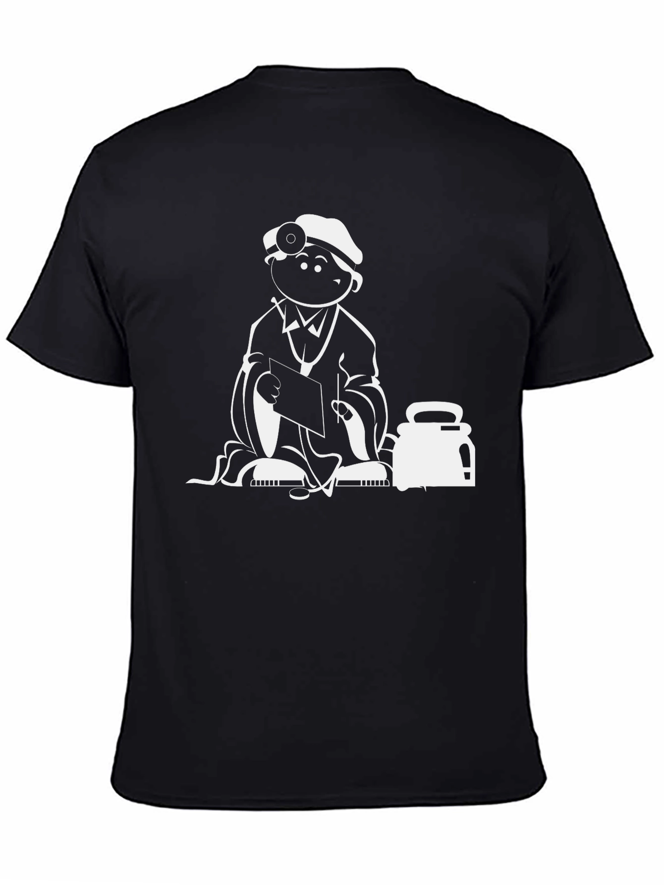 Cartoon Doctor Graphic Tee - Black Cotton Casual Shirt