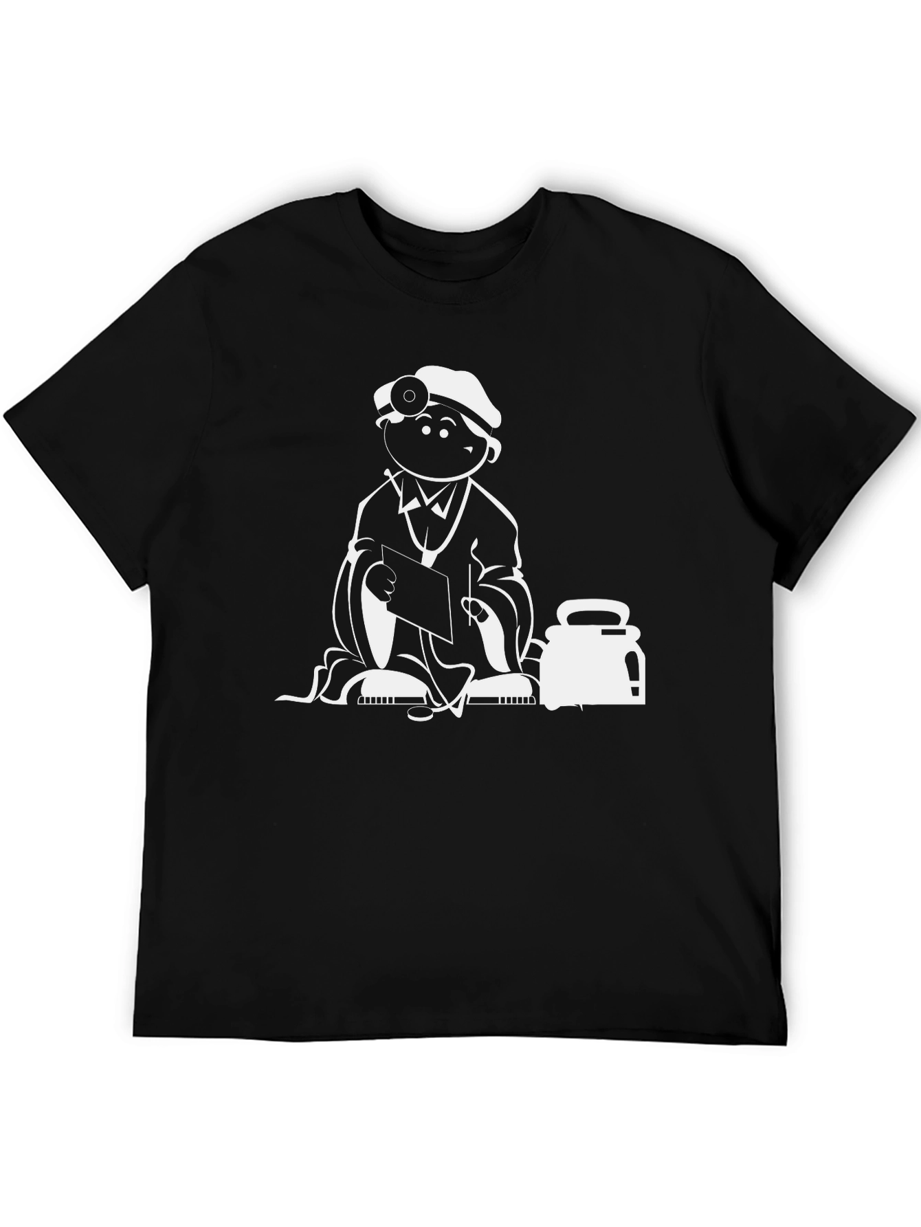 Cartoon Doctor Graphic Tee - Black Cotton Casual Shirt