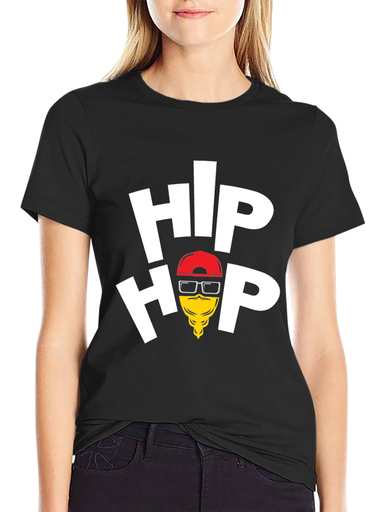 Hip Hop Graphic Tee - Black Cotton Blend