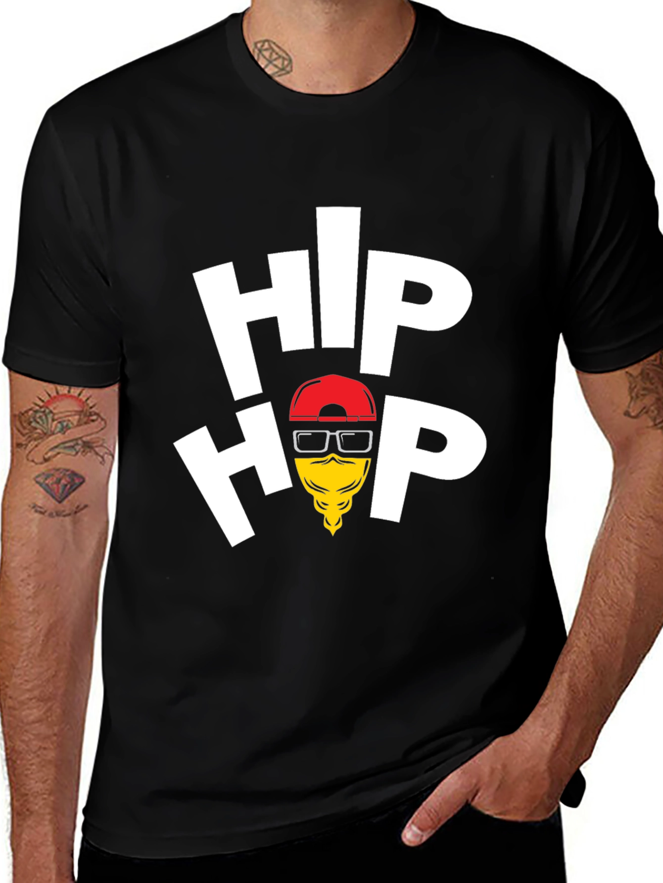 Hip Hop Graphic Tee - Black Cotton Blend