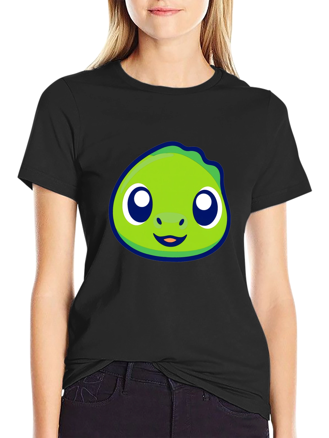 Cute Green Cartoon Character Graphic Tee
