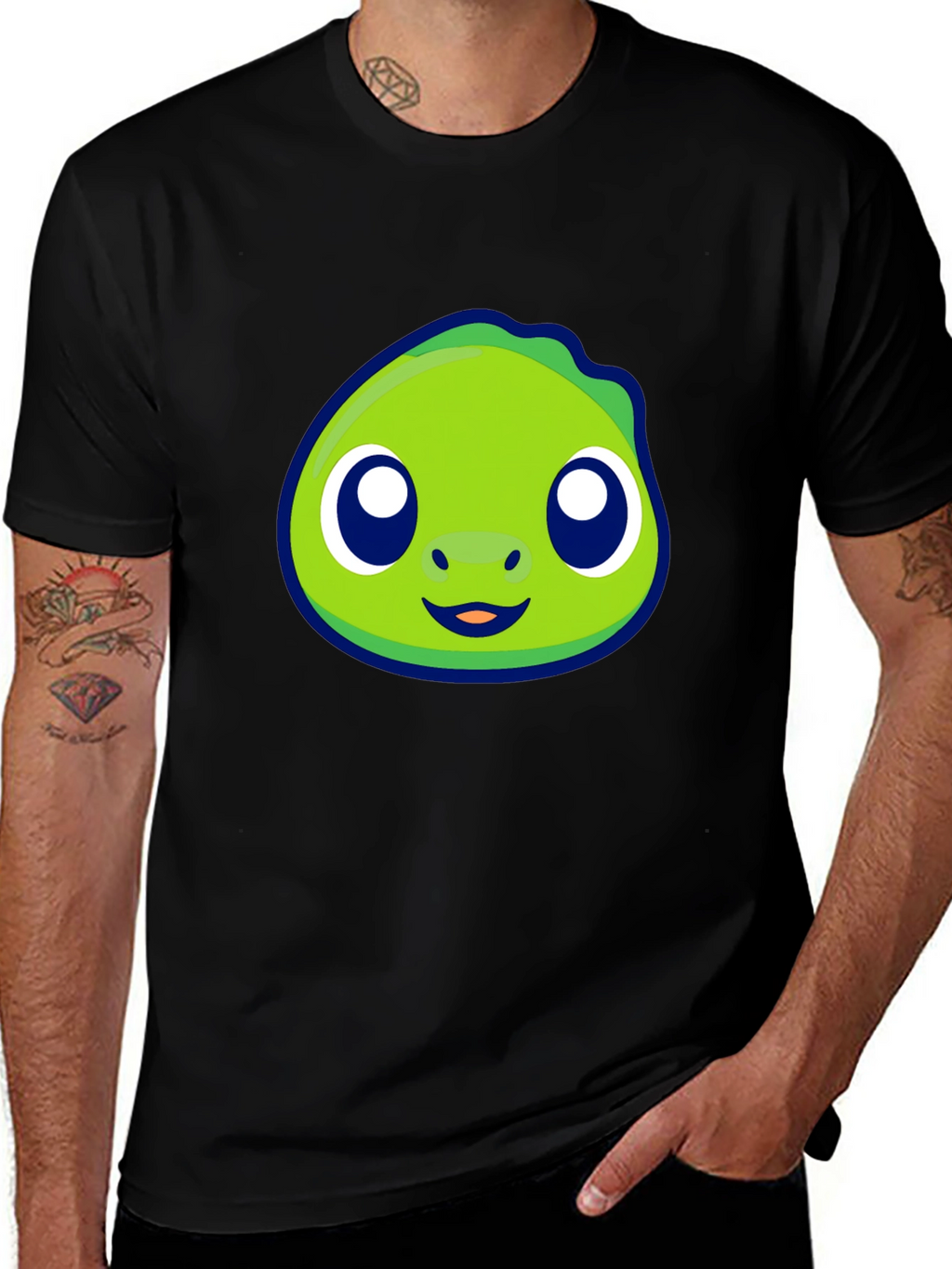 Cute Green Cartoon Character Graphic Tee