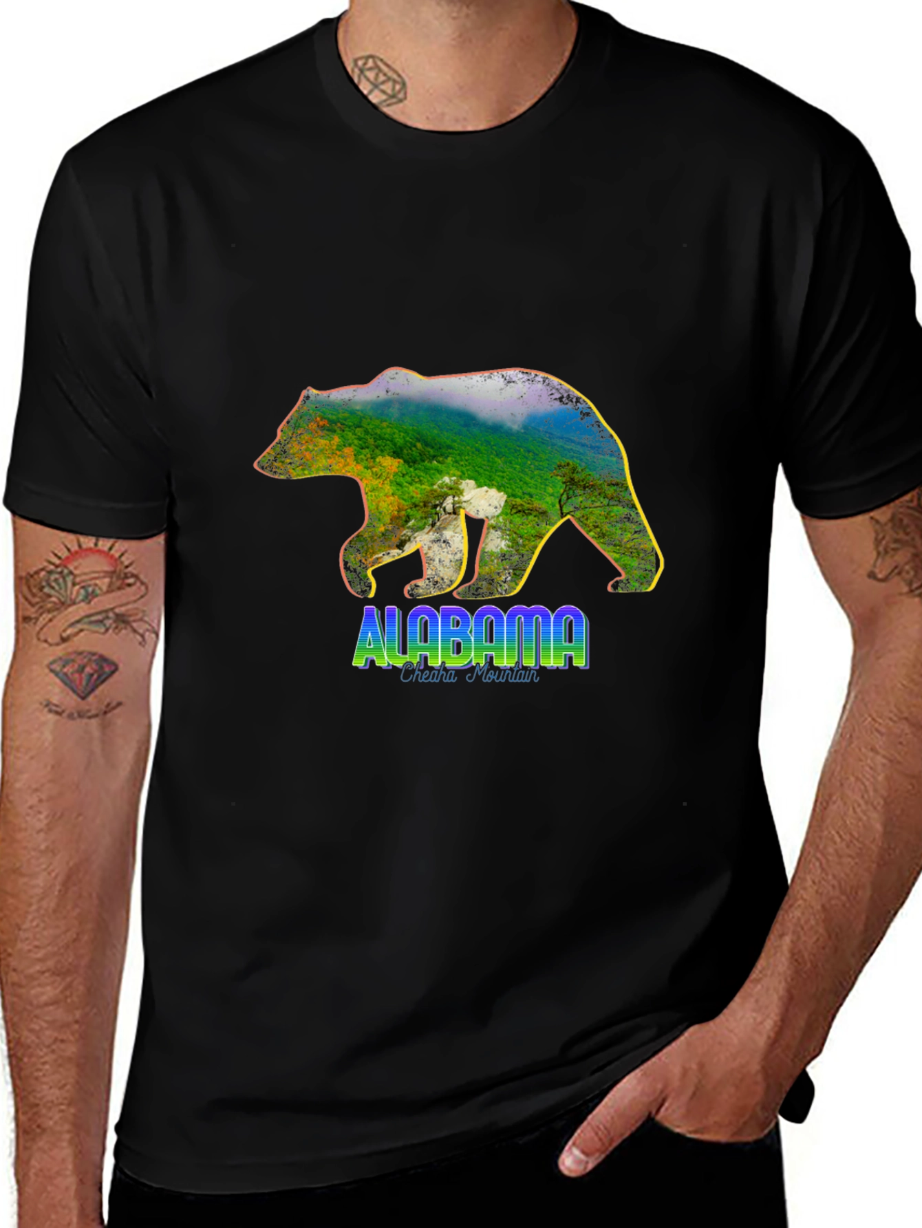 Alabama Bear Graphic T-Shirt - Mens Black Crew Neck