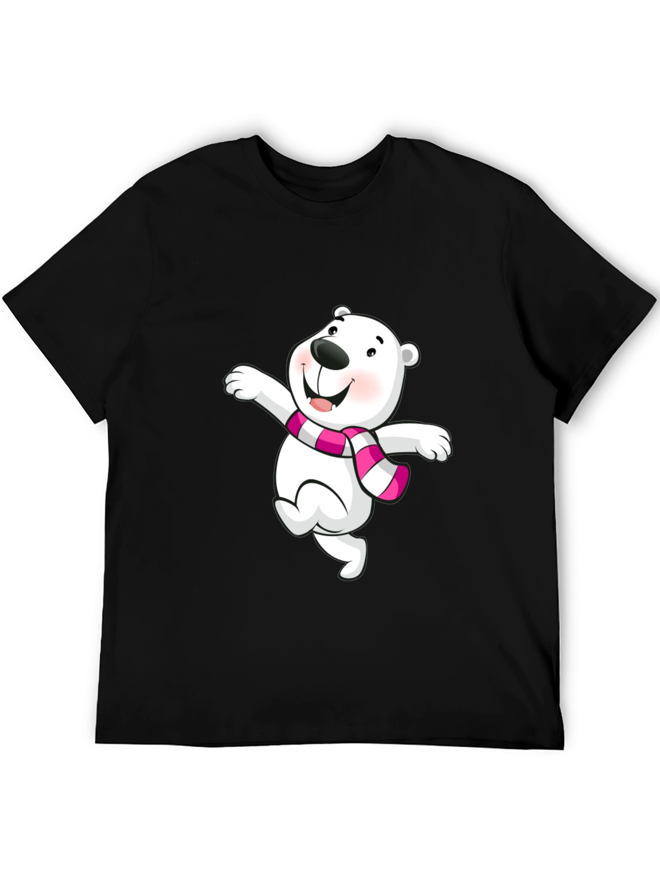 Cute Bear Graphic Tee - Black Cotton Blend Shirt