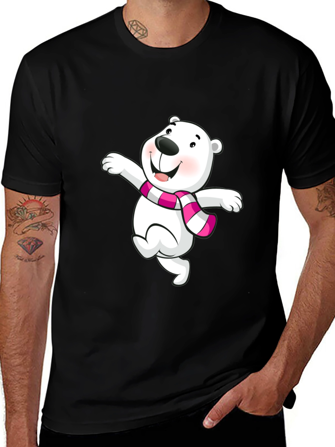 Cute Bear Graphic Tee - Black Cotton Blend Shirt