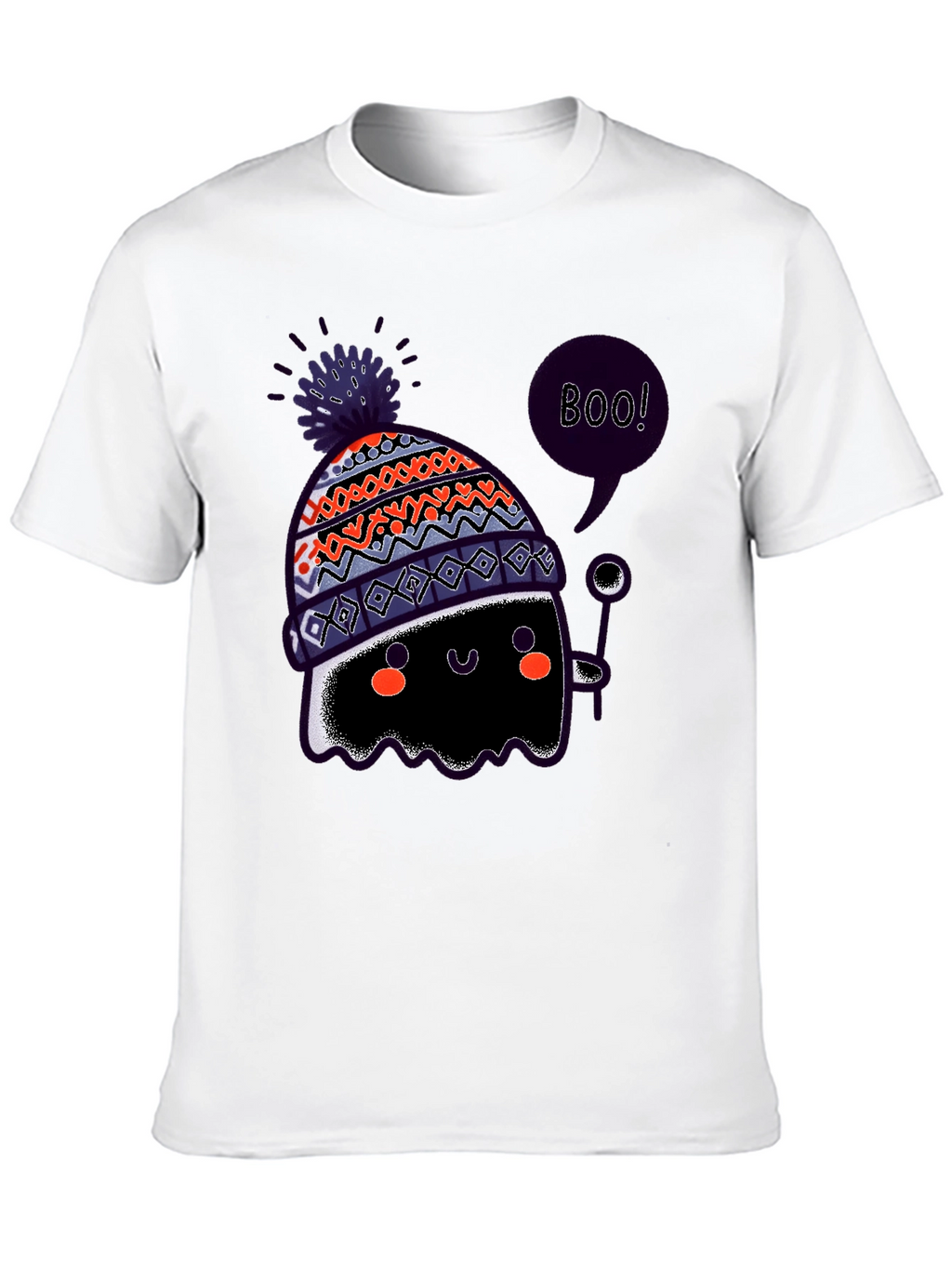 Boo! Ghost in Hat Black Graphic T-Shirt