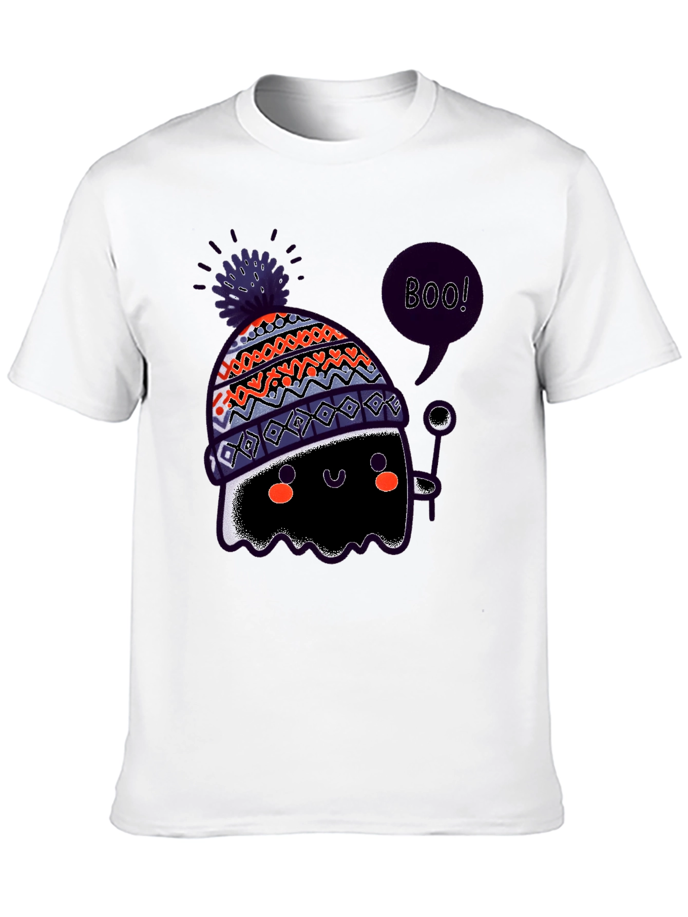 Boo! Ghost in Hat Black Graphic T-Shirt