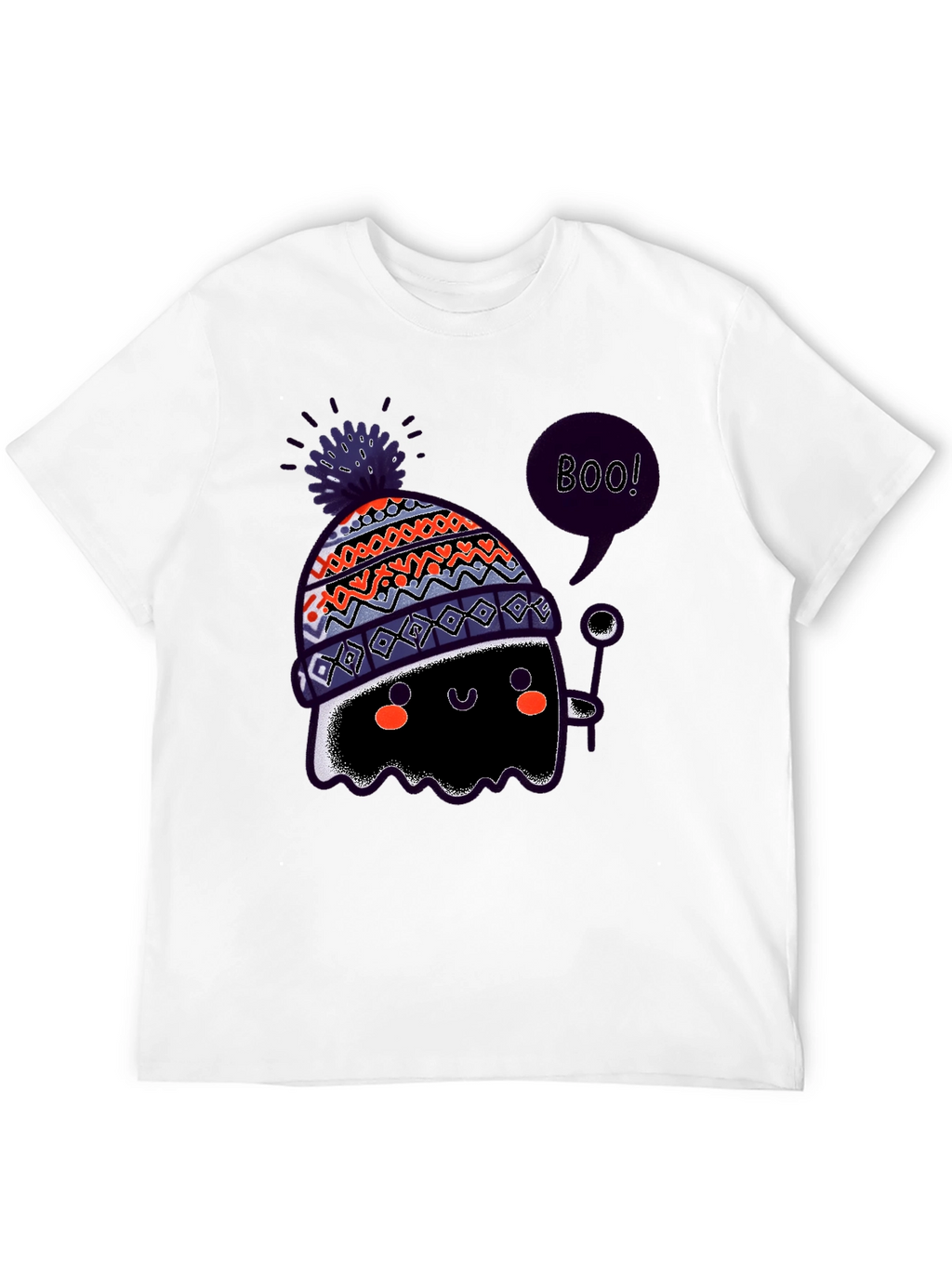 Boo! Ghost in Hat Black Graphic T-Shirt
