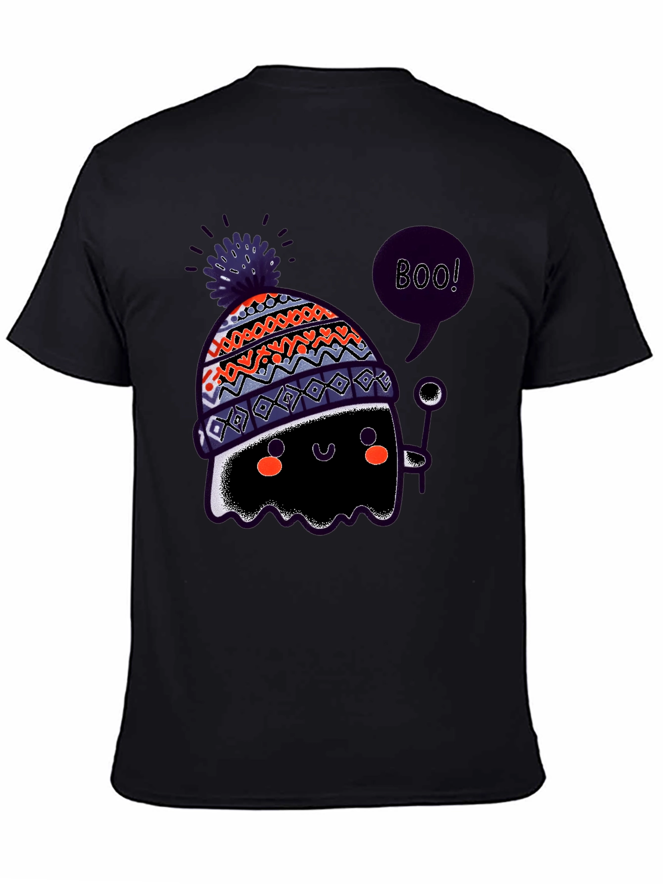 Boo! Ghost in Hat Black Graphic T-Shirt
