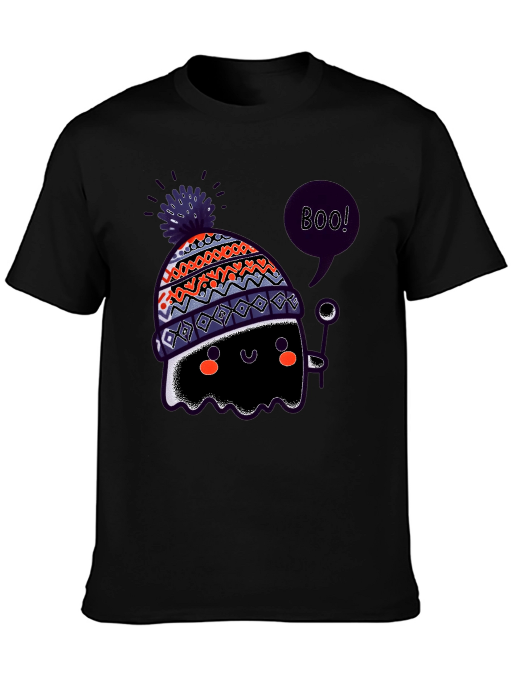 Boo! Ghost in Hat Black Graphic T-Shirt